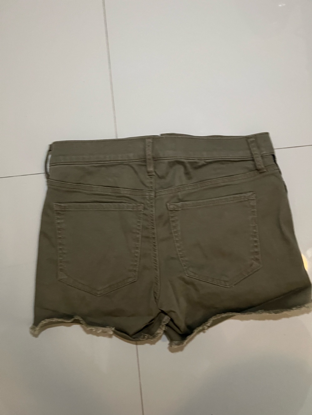 Express Olive Green Denim Shorts with Black Grommet Trim - Picture 4 of 4